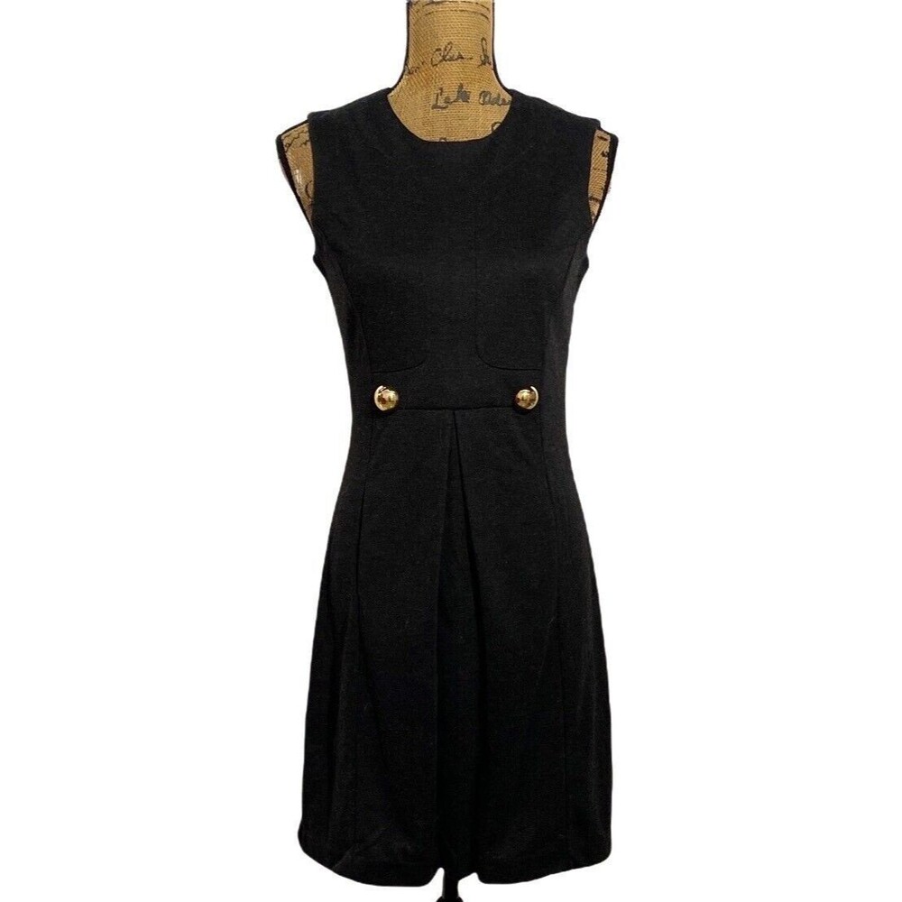 NWT Banana Republic Dress 4 Charcoal Gray Pleat Gold Double Button Business